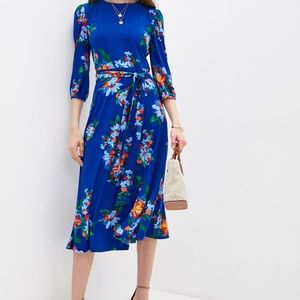 Blue Floral Print Midi length Dress